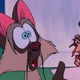 A cartoon cat, holding a rice bowl and Chip the chipmunk uo with chopsticks, looks shocked.